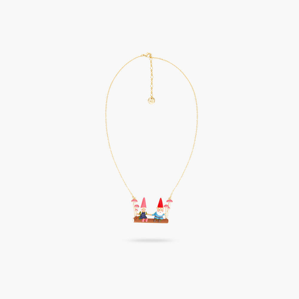 Garden Gnomes on a Swing Statement Necklace