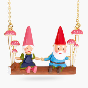 Garden Gnomes on a Swing Statement Necklace