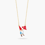 Garden Gnome and Mushroom Pendant Necklace