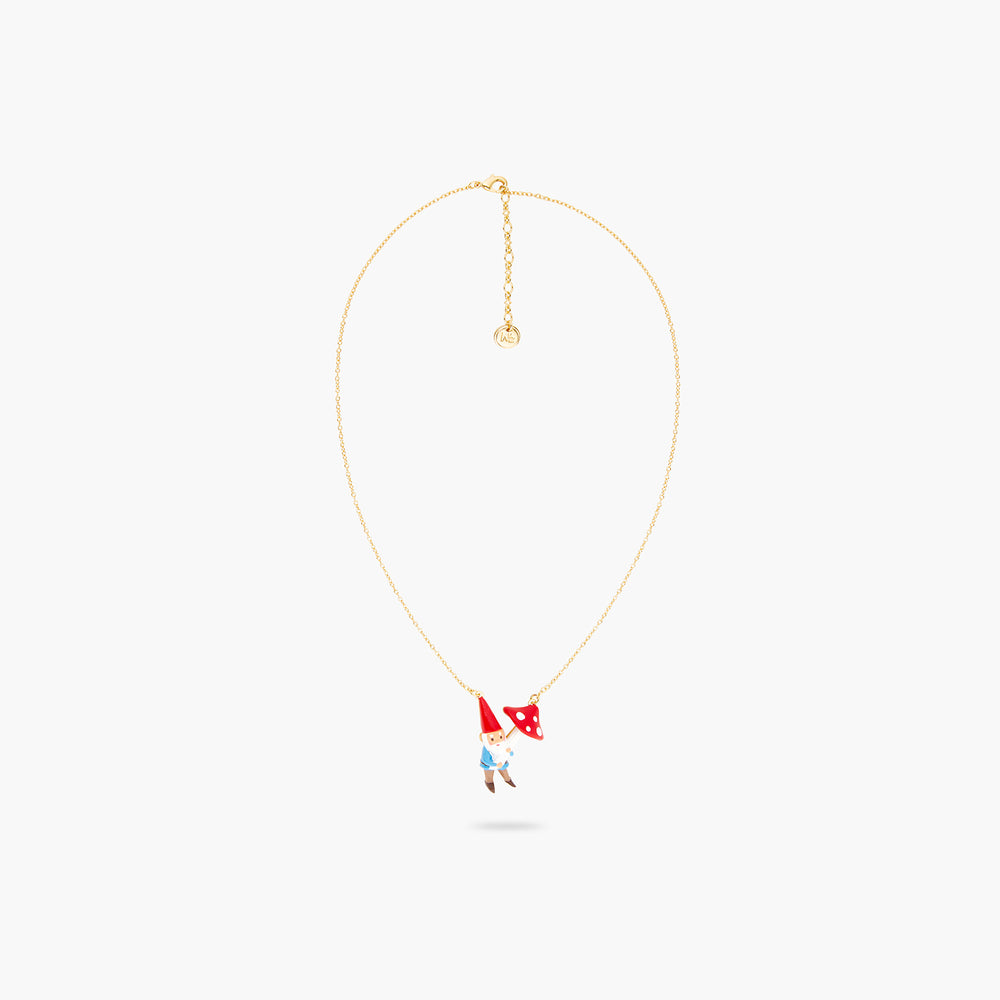 Garden Gnome and Mushroom Pendant Necklace