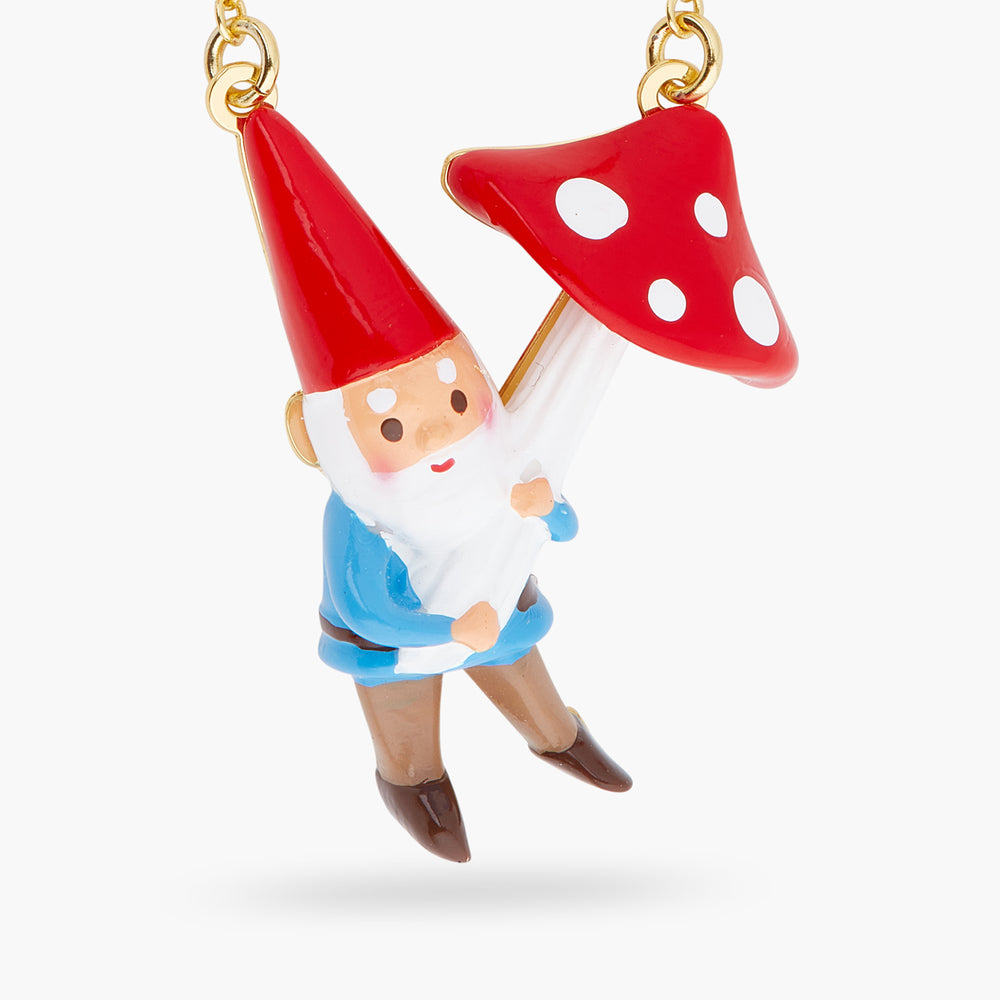 Garden Gnome and Mushroom Pendant Necklace