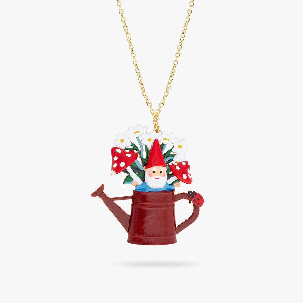 Garden Gnome and Watering Can Pendant Necklace