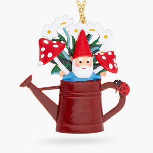 Garden Gnome and Watering Can Pendant Necklace