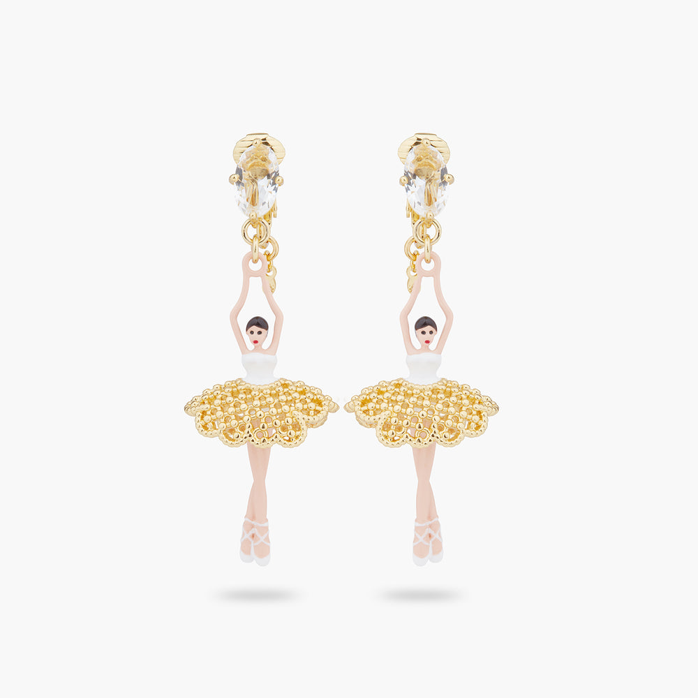 Gold Lace Tutu Ballerina Clip-on Earrings