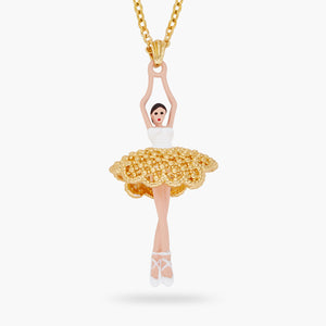 Gold Lace Tutu Ballerina Pendant Necklace