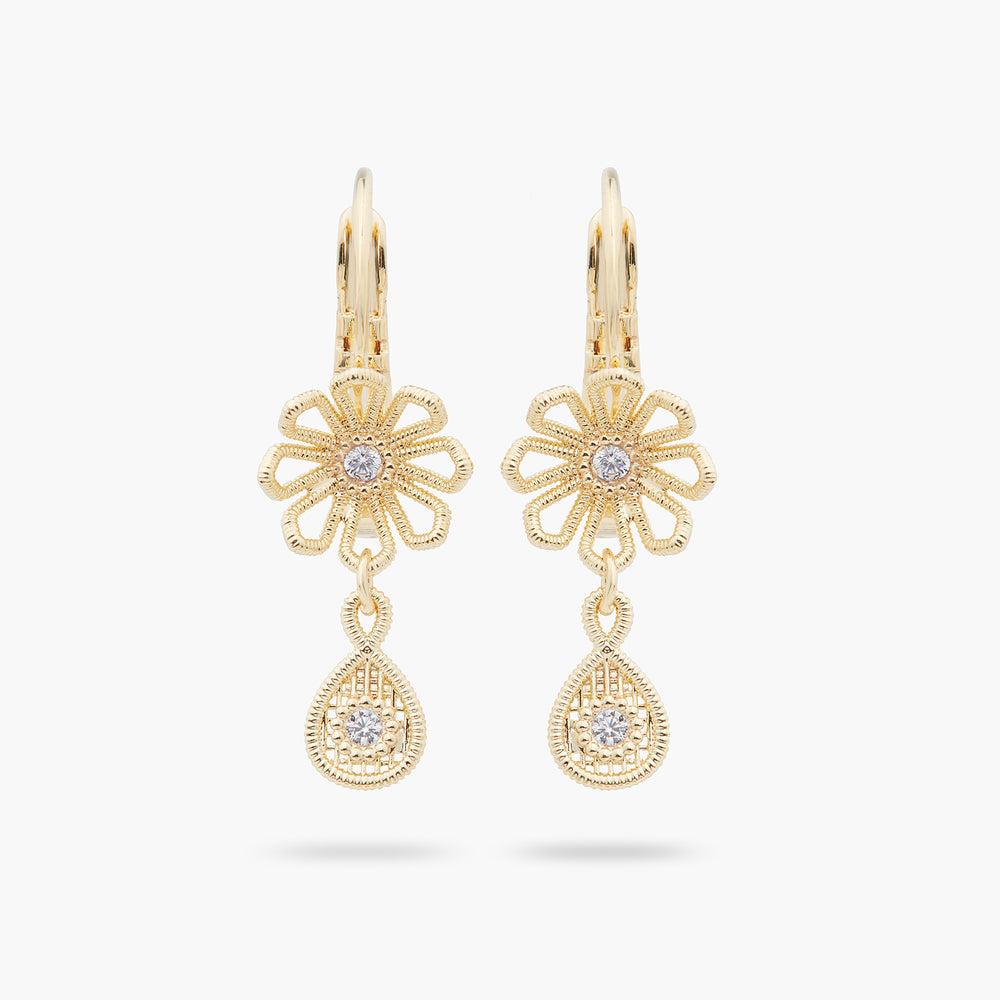 Gold Thread Flower Sleeper Earrings