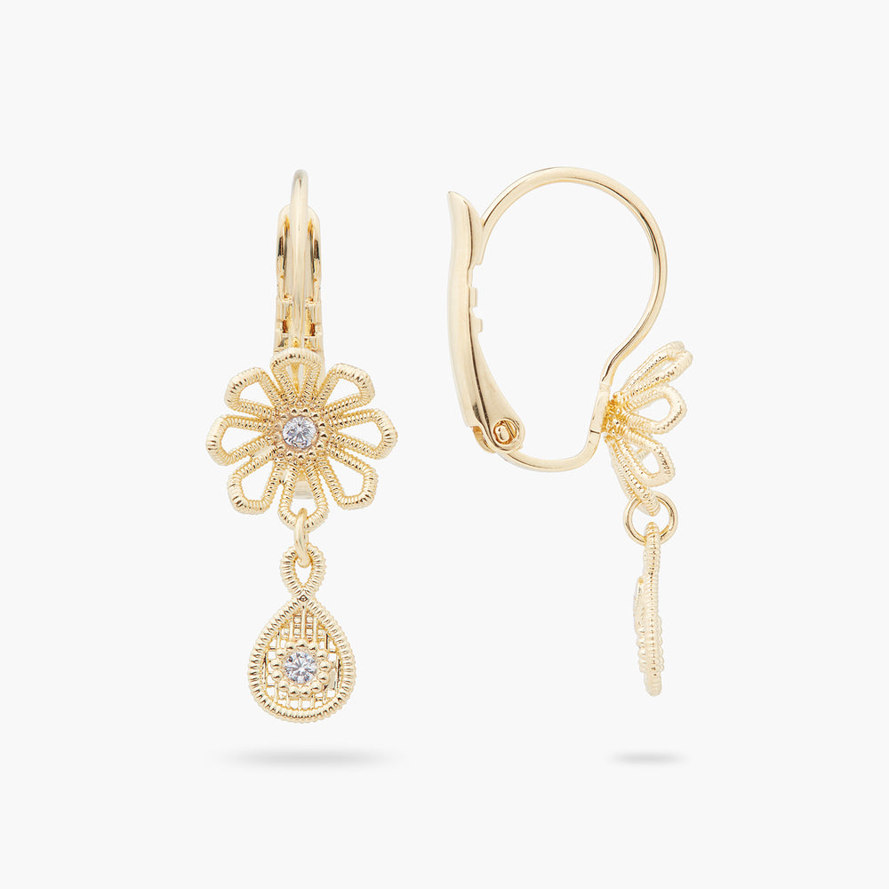Gold Thread Flower Sleeper Earrings