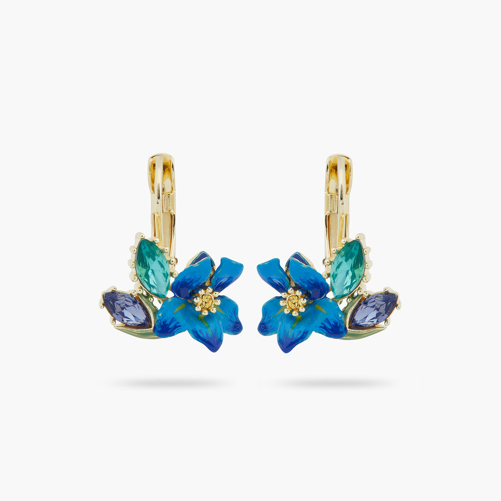 Siberian Iris and Faceted Glass Sleeper Earrings