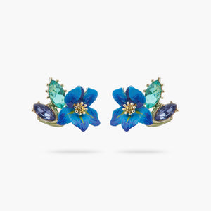 Siberian Iris and Faceted Glass Post Earrings