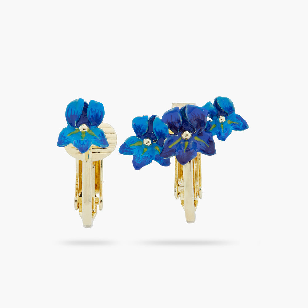 Siberian Iris Asymmetrical Clip-on Earrings