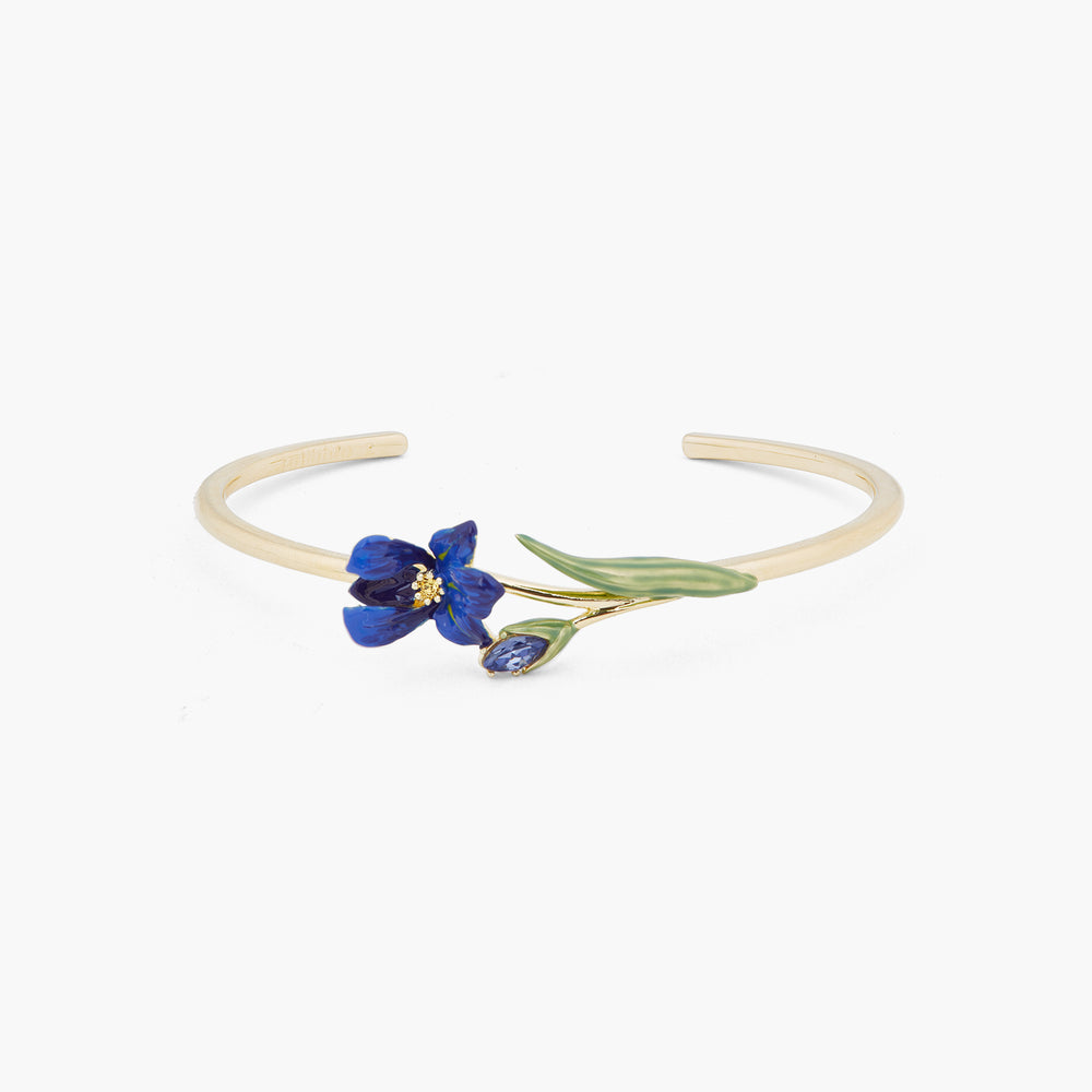 Siberian Iris and Faceted Glass Bangle Bracelet