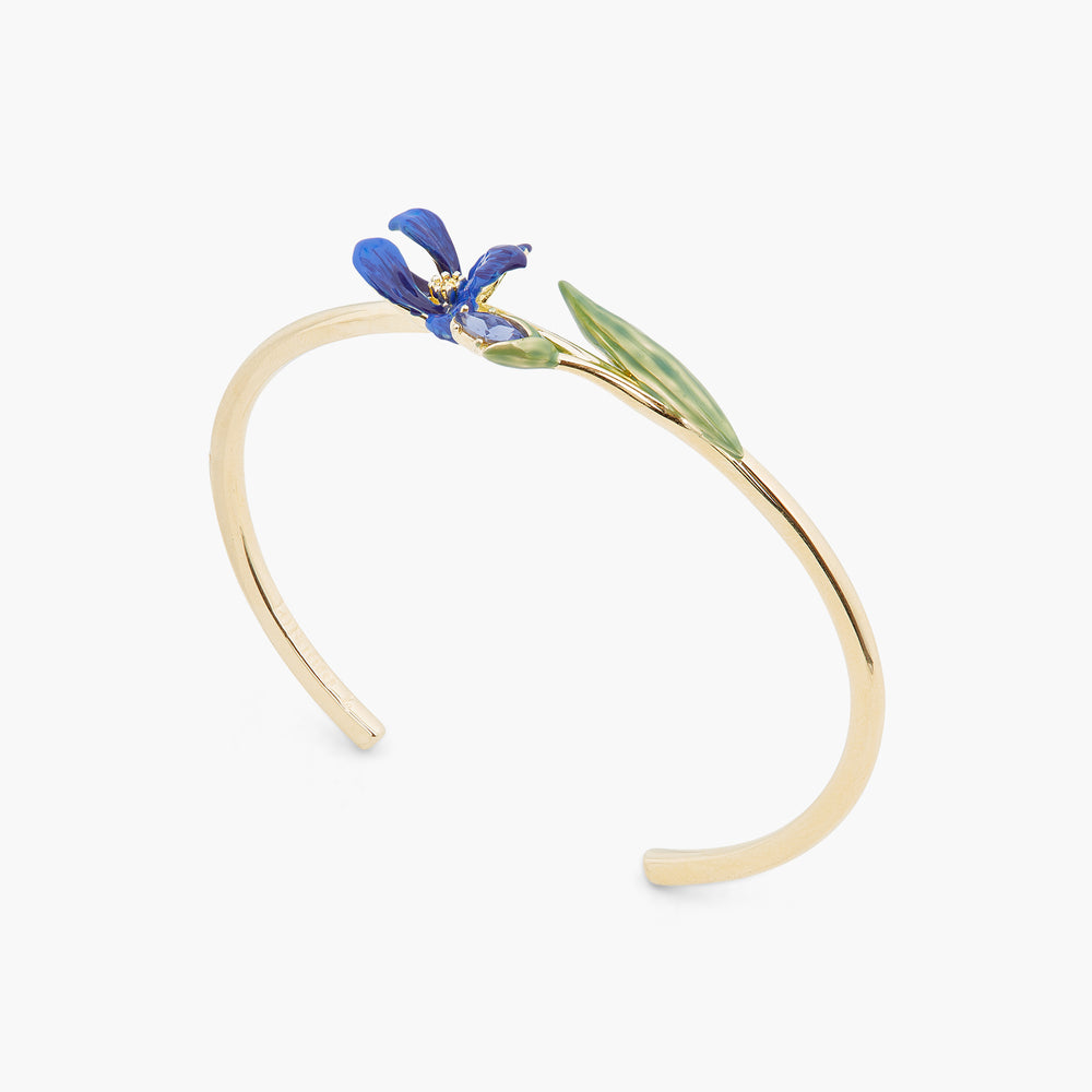 Siberian Iris and Faceted Glass Bangle Bracelet