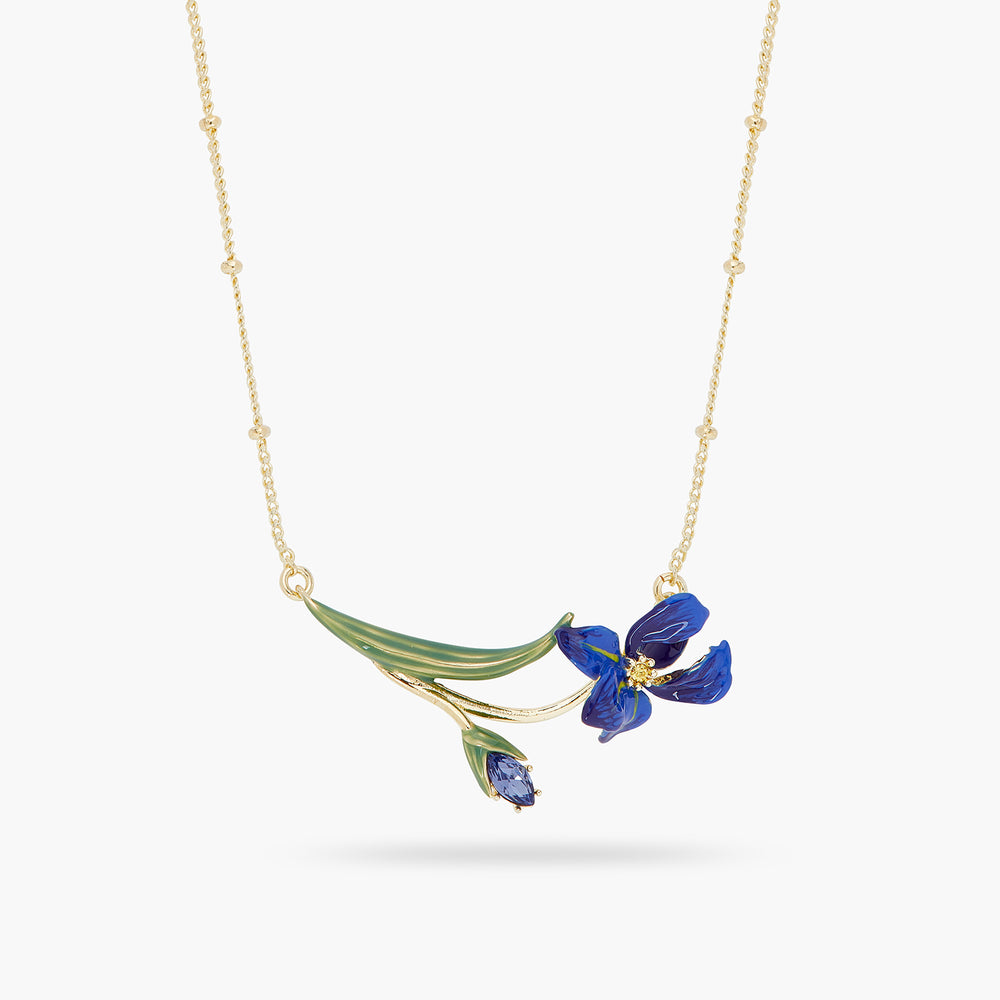 Siberian Iris and Faceted Glass Fine Necklace