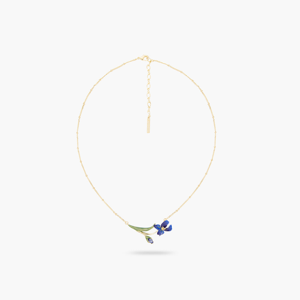 Siberian Iris and Faceted Glass Fine Necklace