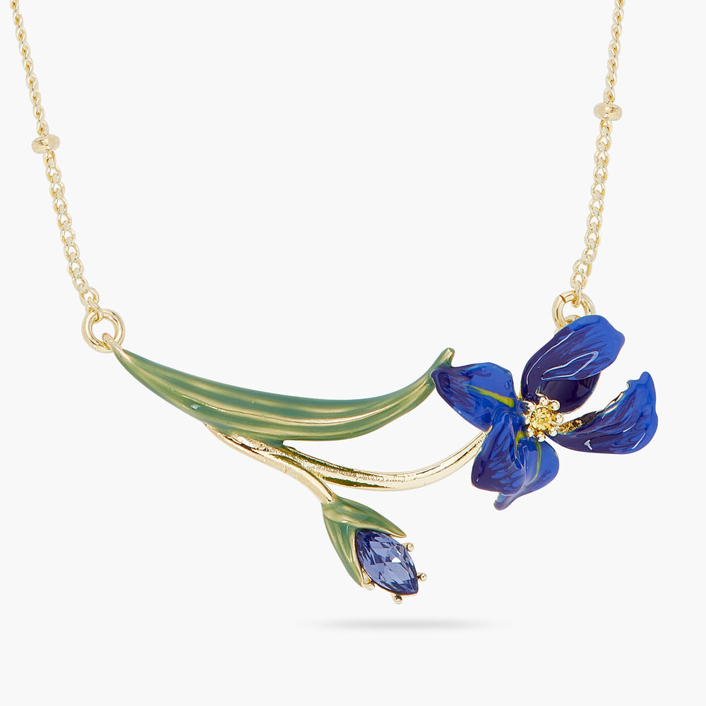 Siberian Iris and Faceted Glass Fine Necklace
