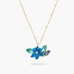Siberian Iris and Faceted Glass Pendant Necklace