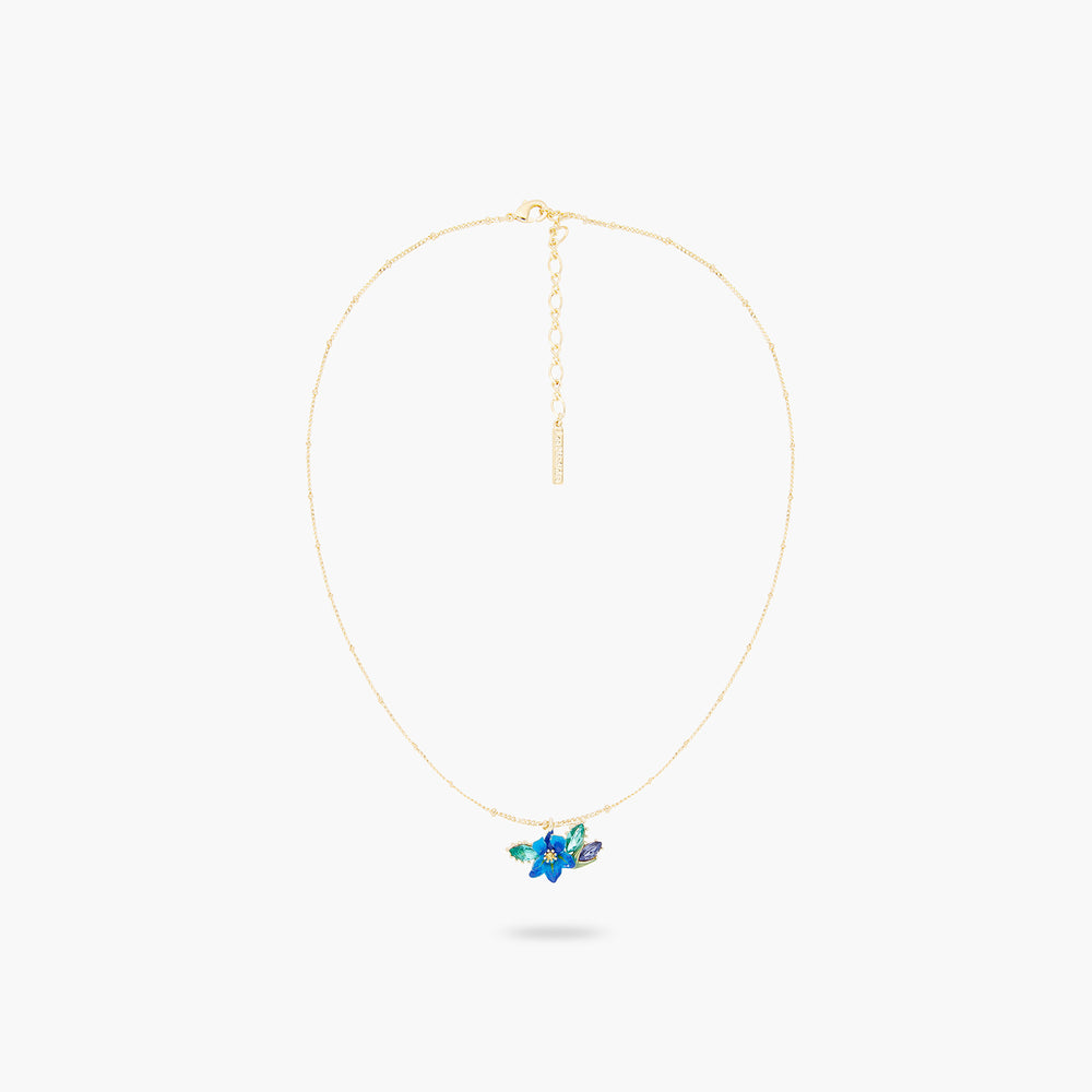 Siberian Iris and Faceted Glass Pendant Necklace
