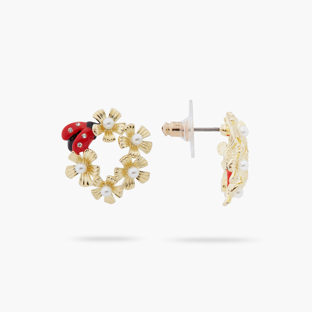 
            
                Load image into Gallery viewer, Anemone Halo and Ladybird Asymmetrical Post Earrings
            
        