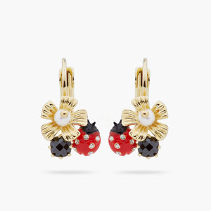 Ladybird and Anemone with Mother of Pearl Bead Sleeper Earrings