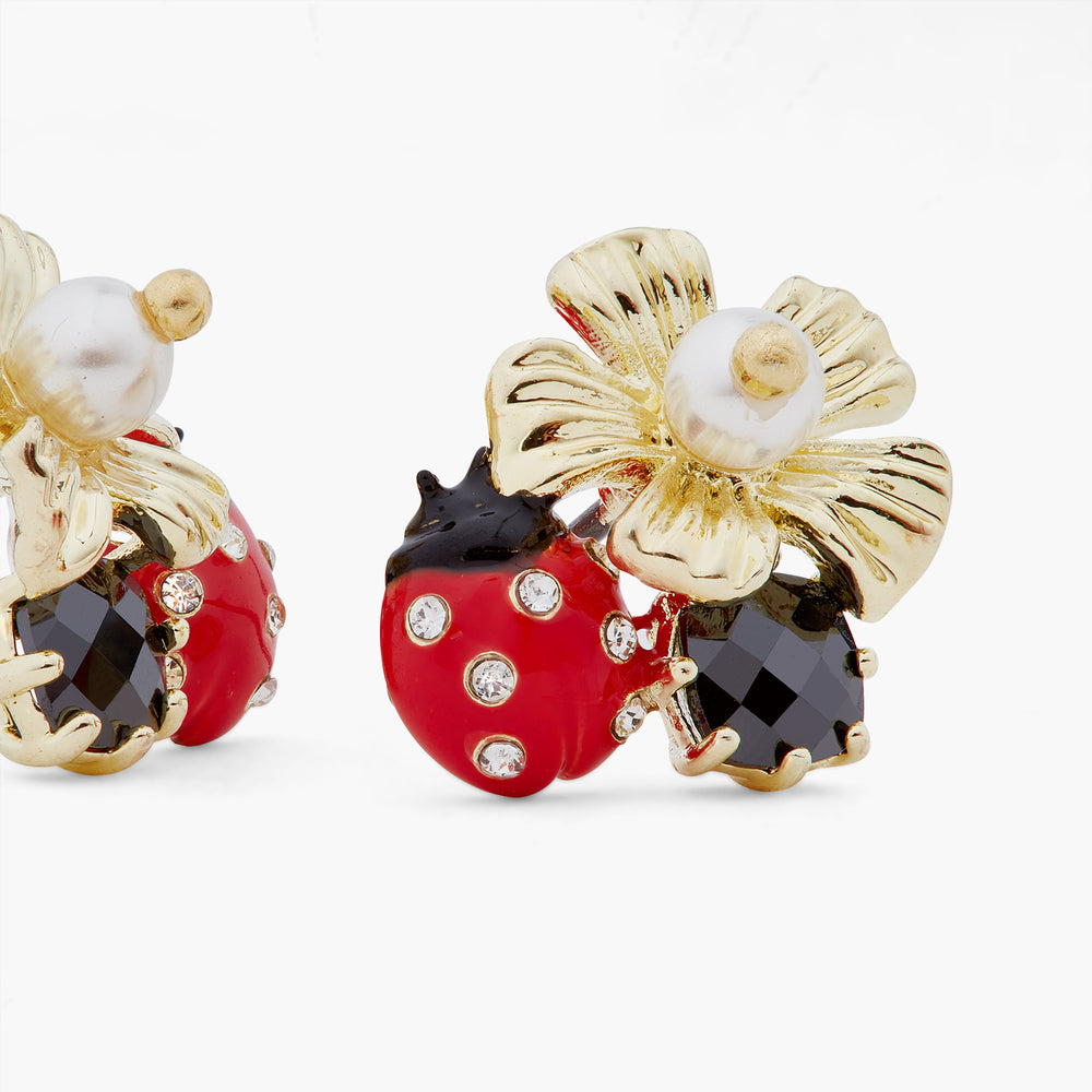 Ladybird and Anemone with Mother of Pearl Bead Sleeper Earrings