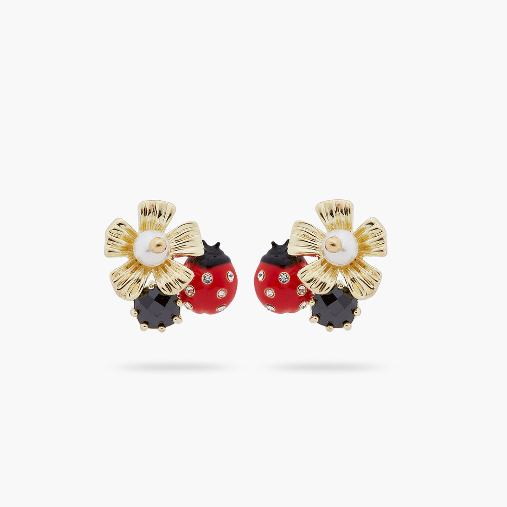 
            
                Load image into Gallery viewer, Ladybird and Anemone with Mother of Pearl Bead Post Earrings
            
        
