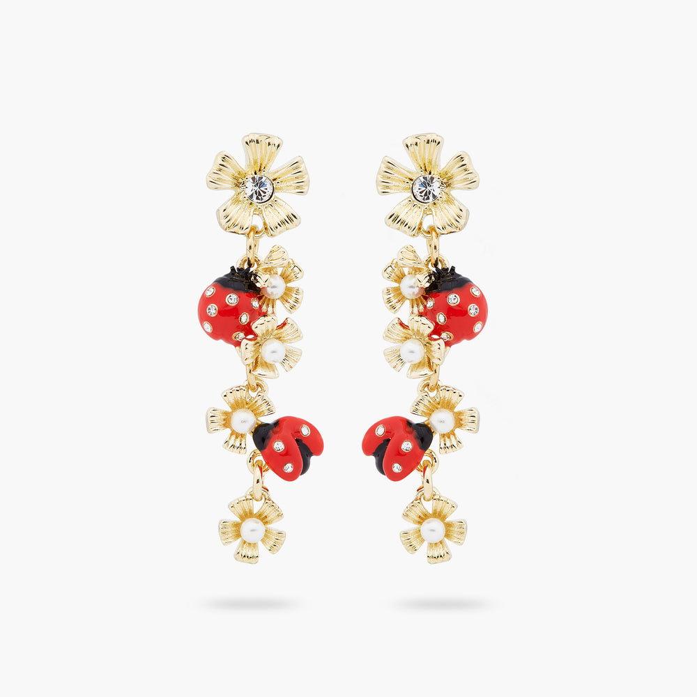 Ladybird and Wood Anemone Duo Dangling Post Earrings