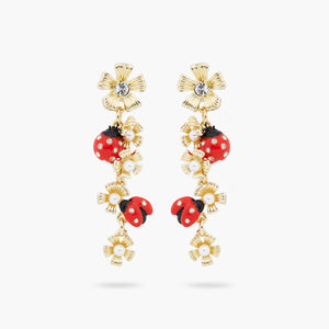 
            
                Load image into Gallery viewer, Ladybird and Wood Anemone Duo Dangling Post Earrings
            
        