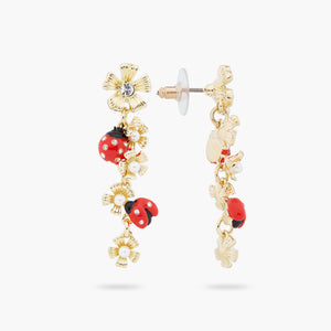 
            
                Load image into Gallery viewer, Ladybird and Wood Anemone Duo Dangling Post Earrings
            
        
