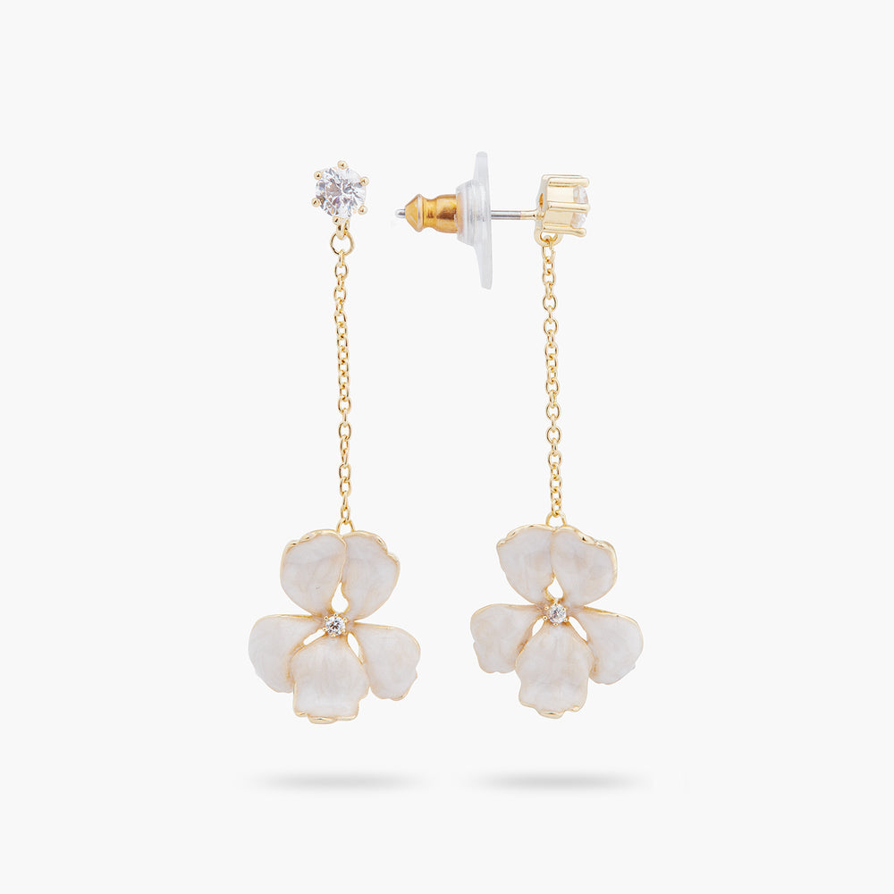 White Iris Pendant Post Earrings