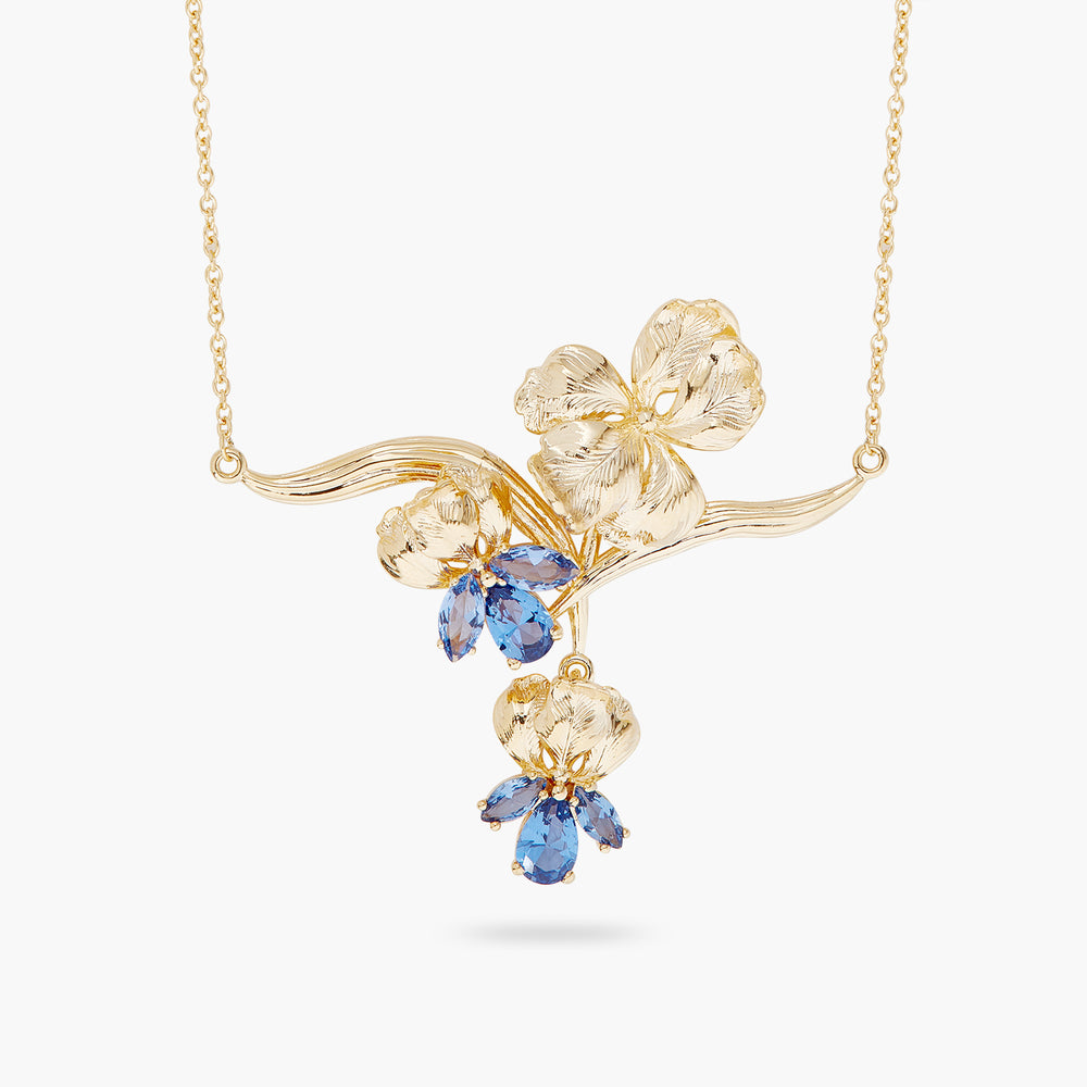 Gold Iris and Blue Crystal Statement Necklace