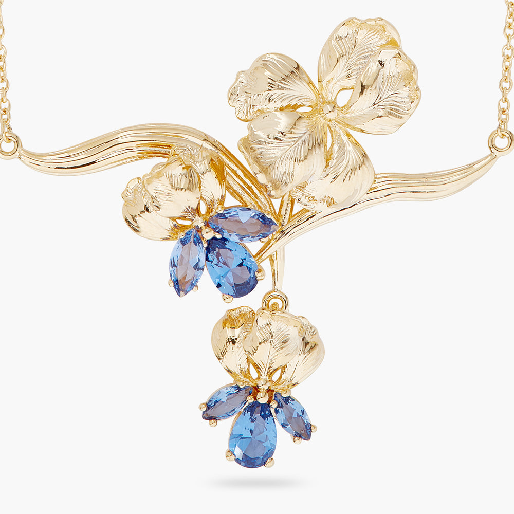 
            
                Load image into Gallery viewer, Gold Iris and Blue Crystal Statement Necklace
            
        