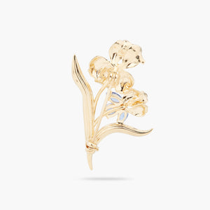 Gold Iris and Blue Crystal Brooch
