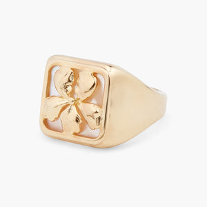 
            
                Load image into Gallery viewer, Gold Iris on Mother of Pearl Plate Ring
            
        