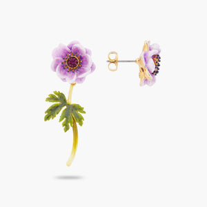 Purple Anemone Asymmetrical Post Earrings