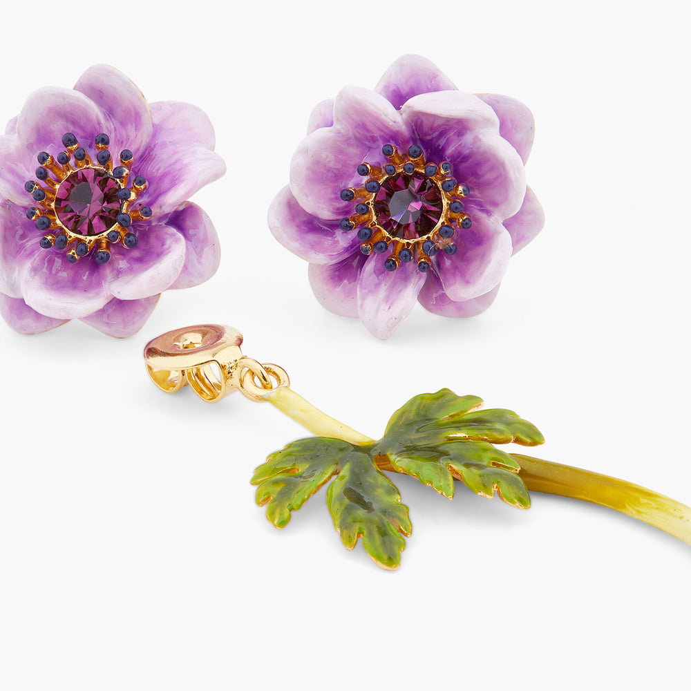 Purple Anemone Asymmetrical Post Earrings