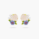 Rose Quartz and Floral Composition Clip-on Earrings