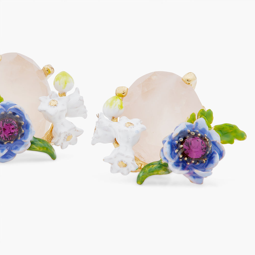 
            
                Load image into Gallery viewer, Rose Quartz and Floral Composition Clip-on Earrings
            
        