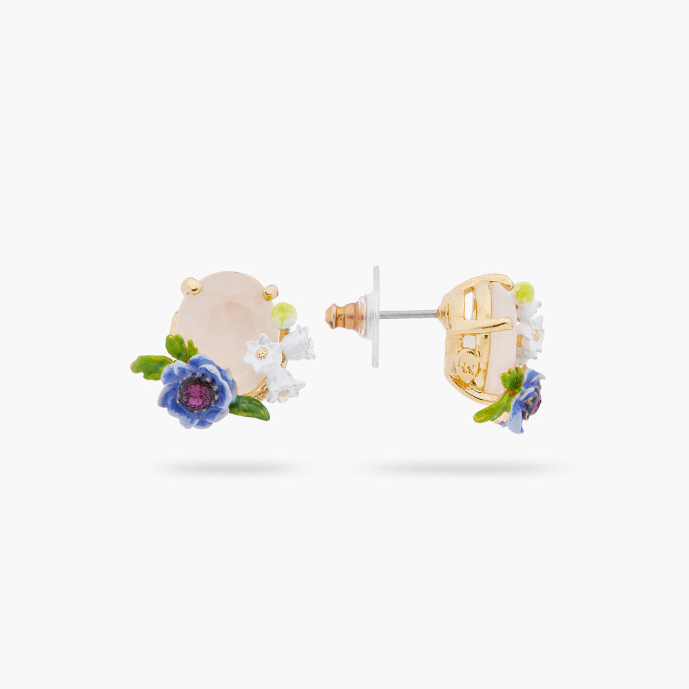 
            
                Load image into Gallery viewer, Rose Quartz and Floral Composition Post Earrings
            
        