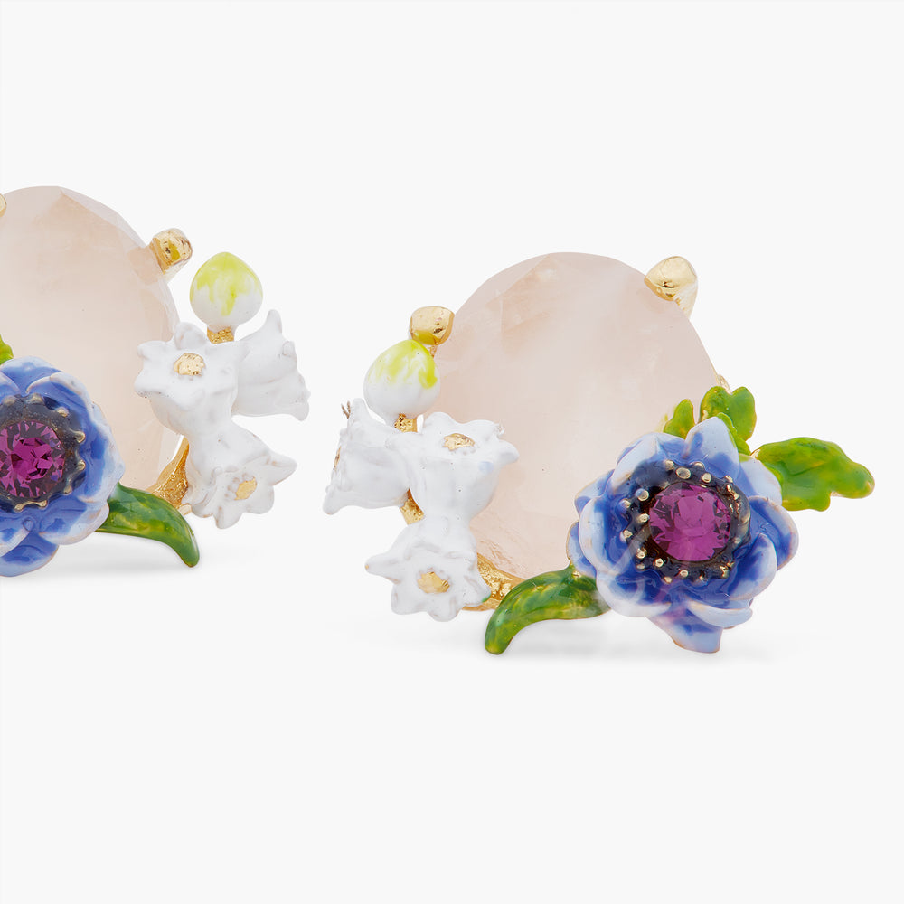 
            
                Load image into Gallery viewer, Rose Quartz and Floral Composition Post Earrings
            
        
