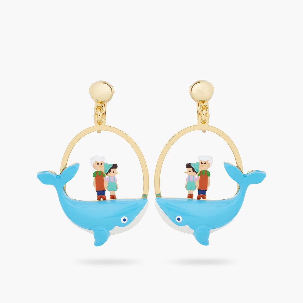 Geppetto and Pinocchio Standing On Whale Clip-on Earrings