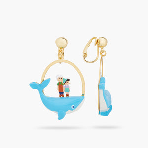 Geppetto and Pinocchio Standing On Whale Clip-on Earrings