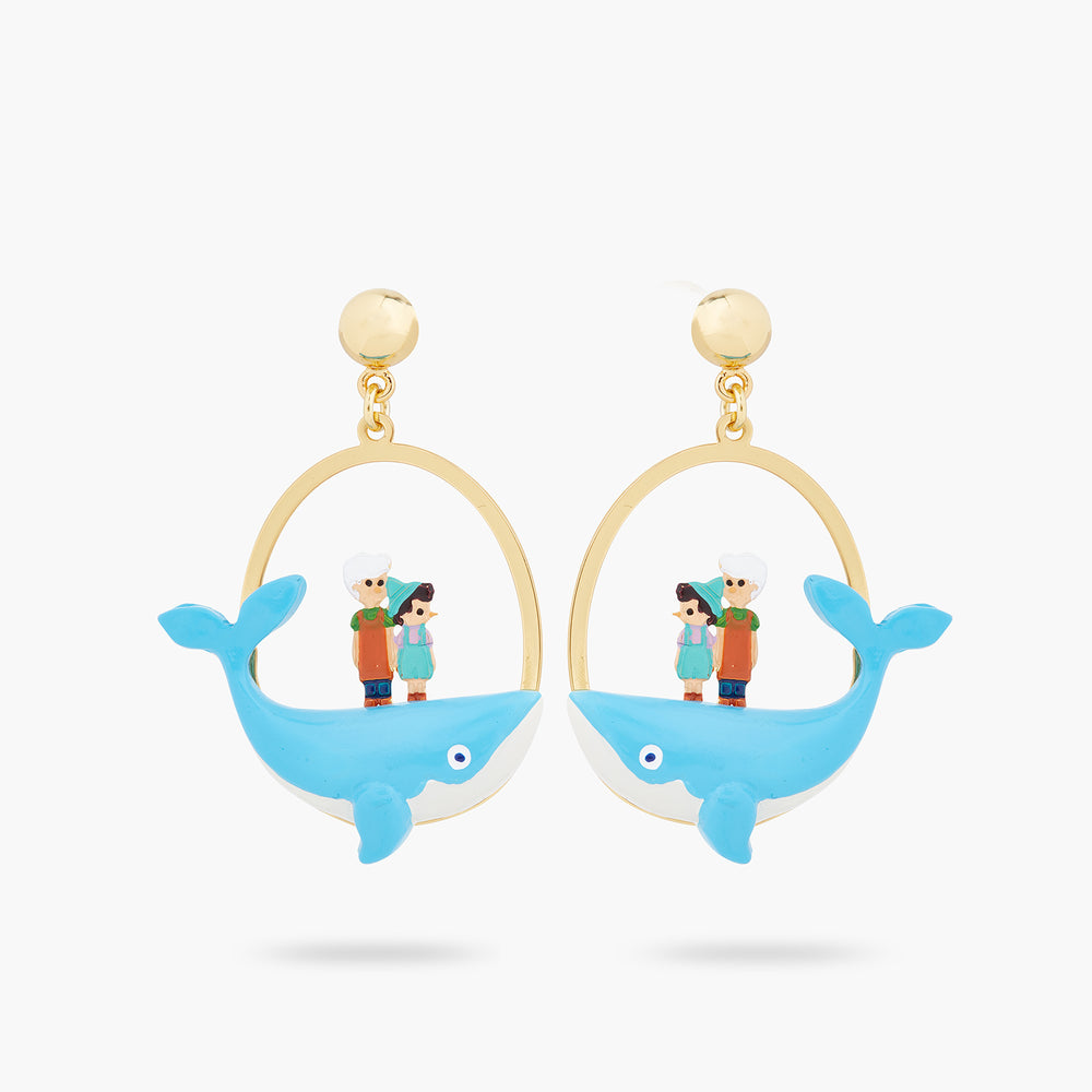 Geppetto and Pinocchio Standing on Whale Post Earrings