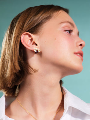 Faceted Glass and Vanilla Flower Post Earrings