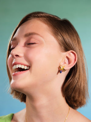 Dragonfly and Water Lily Asymmetrical Sleeper Earrings