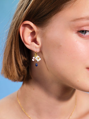 White Water Lily and Lapis Lazuli Sleeper Earrings