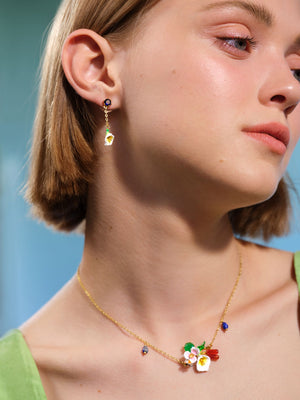 Bog Arum and Blue Stone Dangling Post Earrings