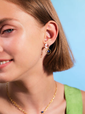 White Flower and Lapis Lazuli Hoop Earrings