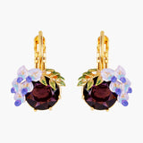 Small Wisteria Flower And Faceted Glass Stone Sleeper Earrings