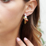 ENCHANTED ENCOUNTER Bunny and Chain Asymmetrical Clip-on Earrings