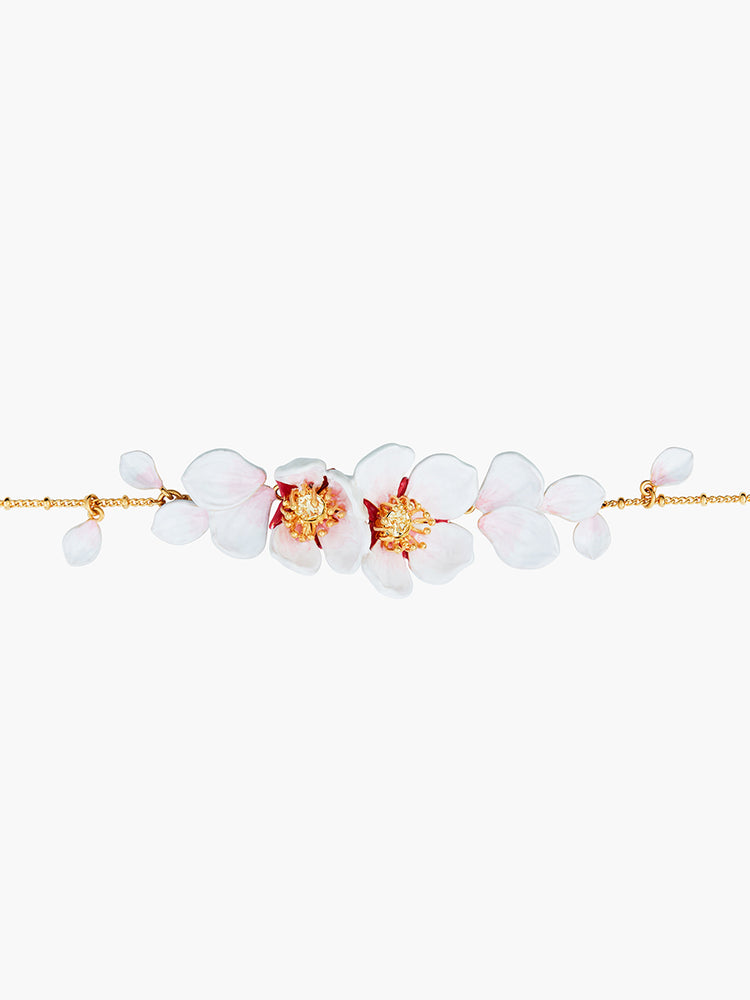 Japanese White Cherry Blossom and Petals Thin Bracelet